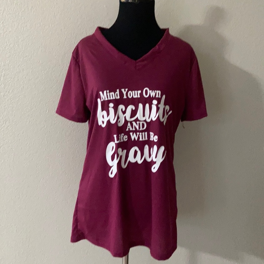 XL runs small Burgundy V-Neck T-shirt